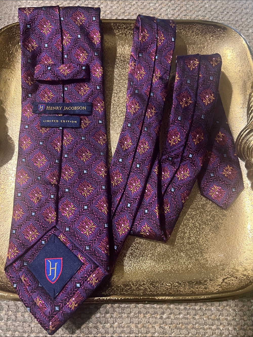 #2173**Henry Jacobson Purple Patterned Men's Silk Tie
